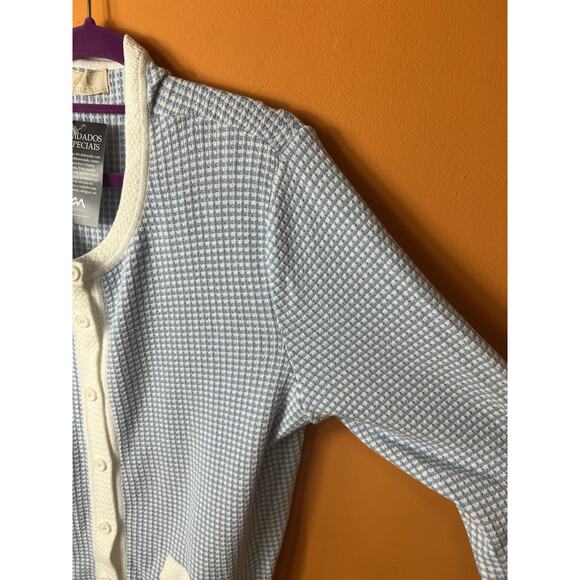 Cia de Moda Women's Cardigan Sweater Size LG Blue White Gingham Long Sleeve NWT - Picture 3 of 11